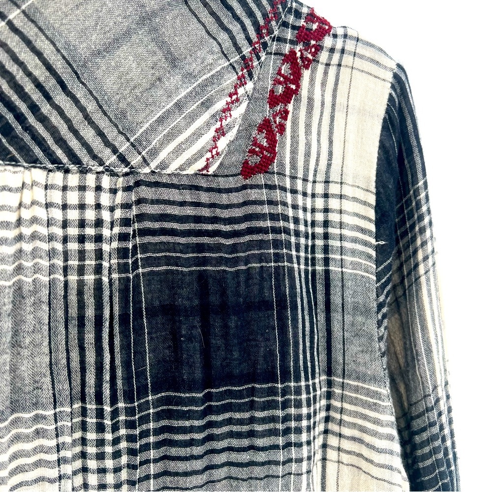 Anthropologie Floreat Plaid Floral Embroidered Flannel Tunic Blouse Shirt XS - Picture 10 of 13